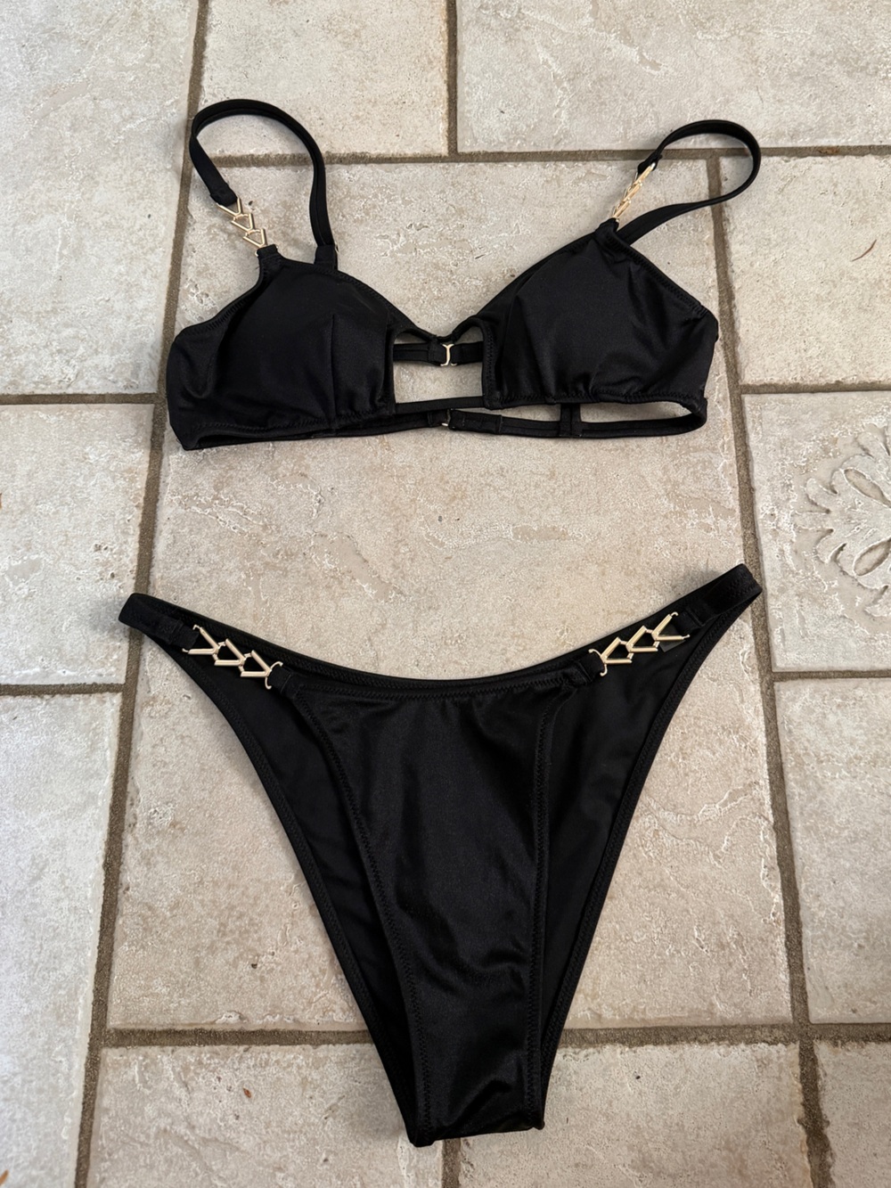 Victoria's Secret Black Bikini Set with Gold colored chain